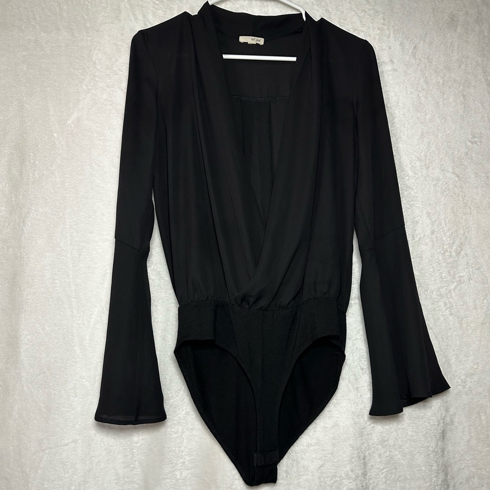 Wet Seal Black Bodysuit Stretch Basic Short Sleeve Size M